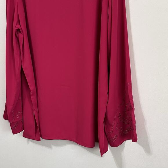 Susan Graver Top XL Berry Pink Eyelet Buttons Long Sleeve Popover Boho NEW - Picture 7 of 8